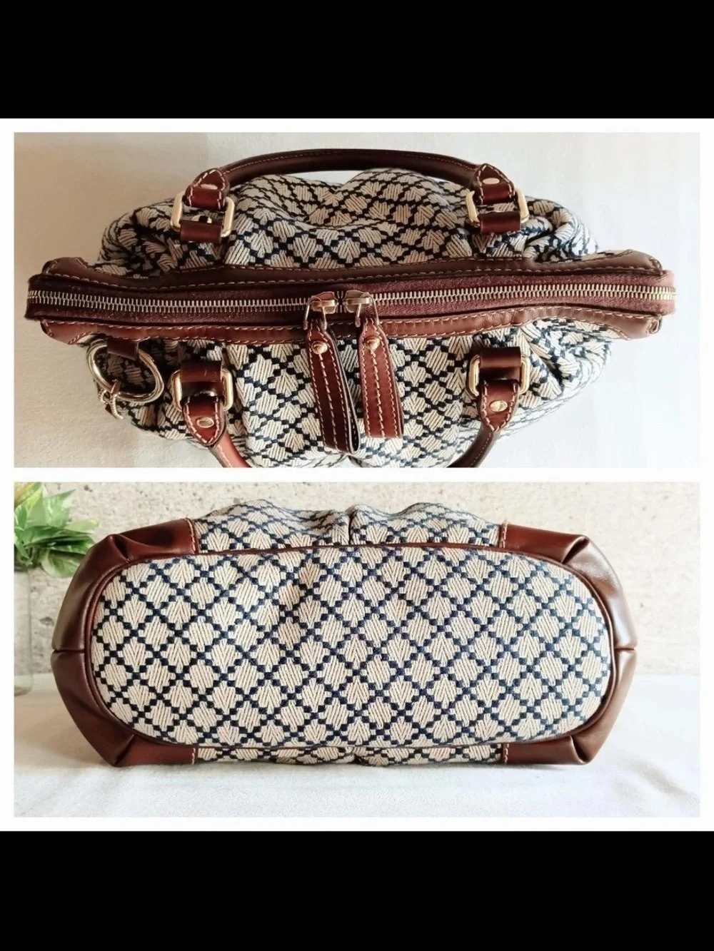 GUCCI Brown and Cream Patterned Top-Handle Bag